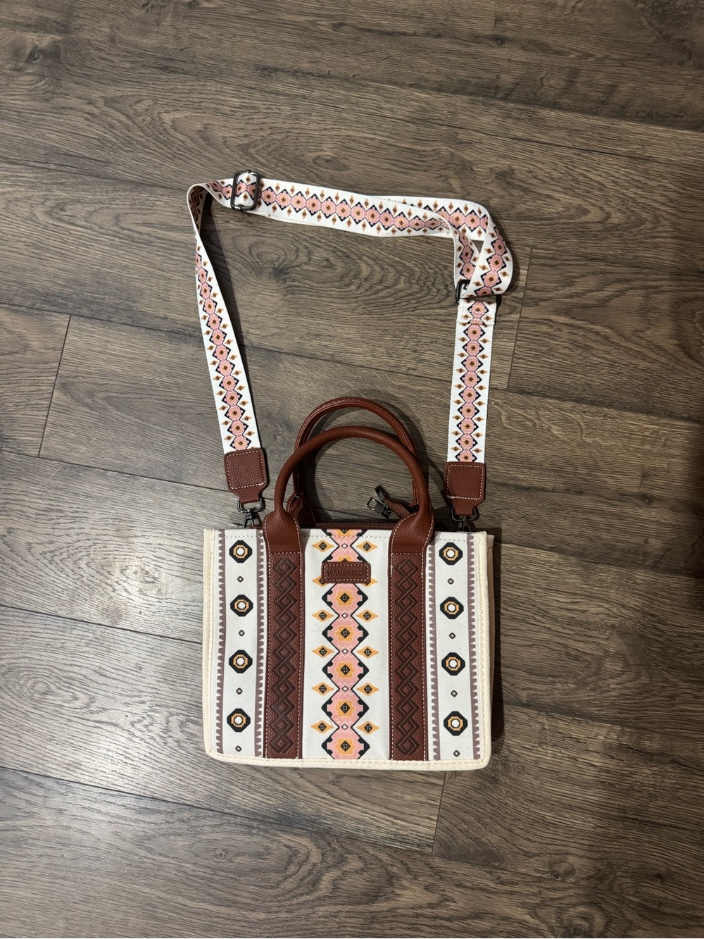 Embroidered Ivory & Brown Boho Crossbody Tote